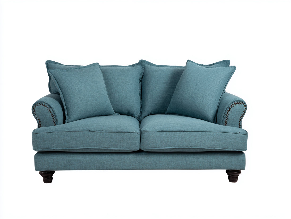 Divano a due posti - tessuto-legno - 178x88x82 cm - blu petrolio - classico moderno
