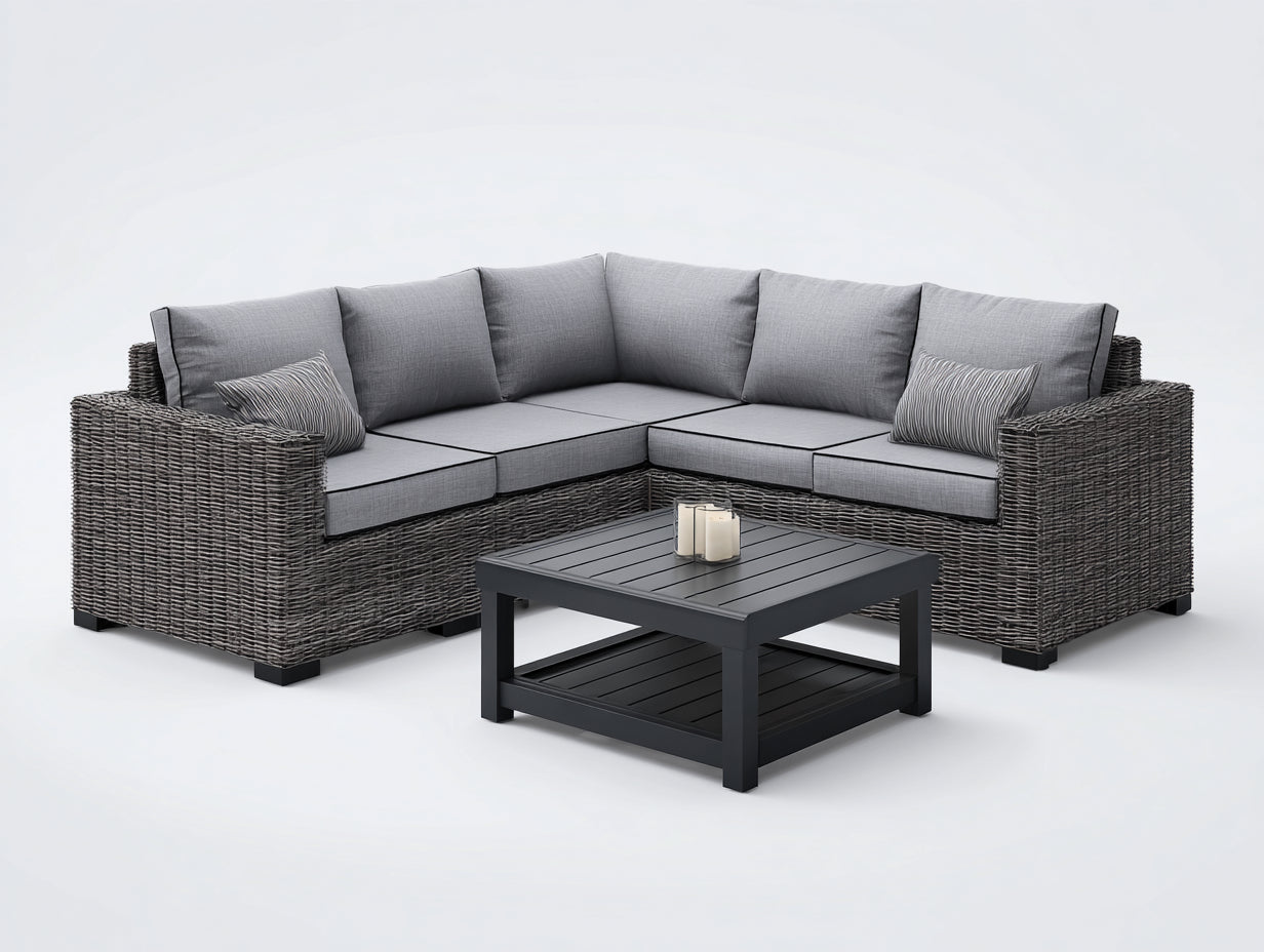 Divani da esterno-Rattan PE-Tessuto-240x240x69 cm-Grigio antracite-Grigio chiaro-design moderno
