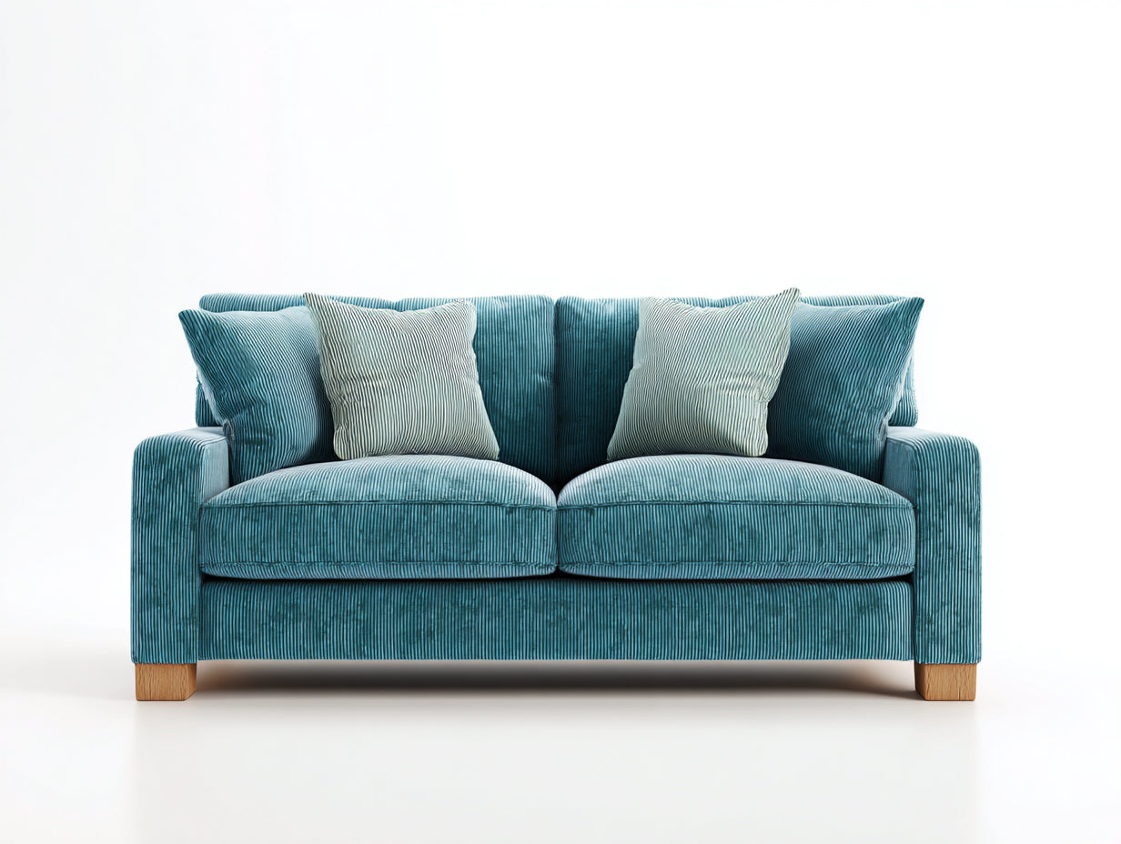 Divano a due posti - velluto a coste-legno - 202x91x84 cm - azzurro turchese - moderno lineare