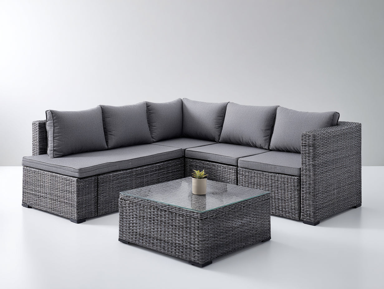 Divani da esterno-Rattan PE-Tessuto-228x228x66 cm-Grigio antracite-design contemporaneo