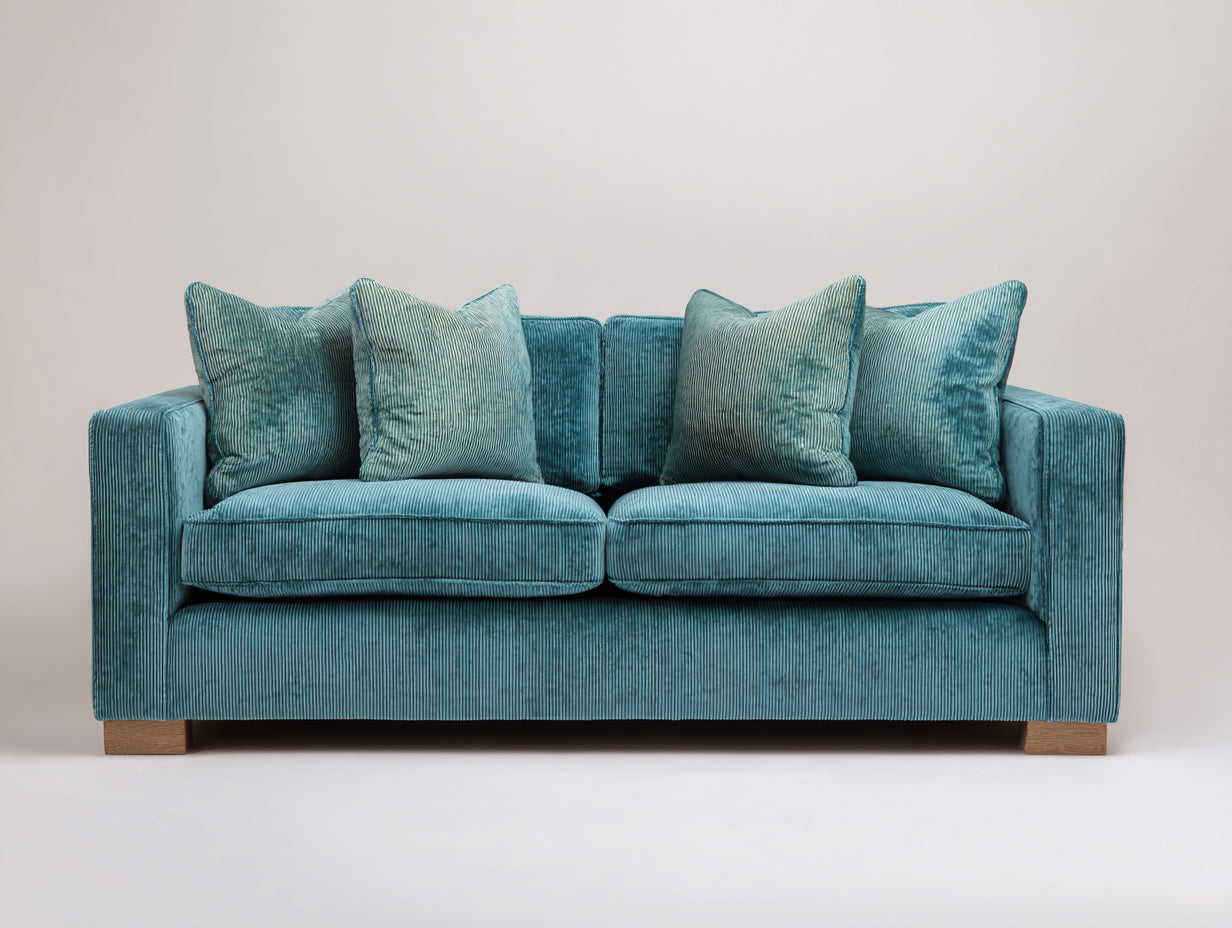 Divano a due posti - velluto a coste-legno - 210x95x85 cm - azzurro turchese - moderno raffinato