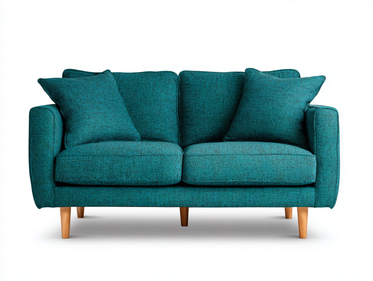 Divano a due posti - tessuto-legno - 196x89x82 cm - verde petrolio - moderno compatto