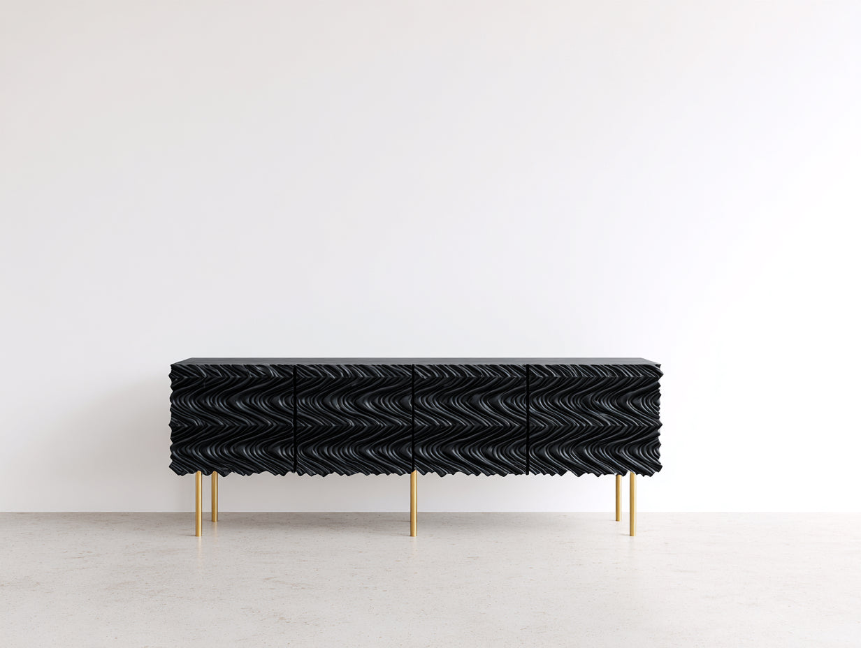 Mobile ingresso- legno-metallo- 210x45x82 cm- nero-oro- stile moderno luxury