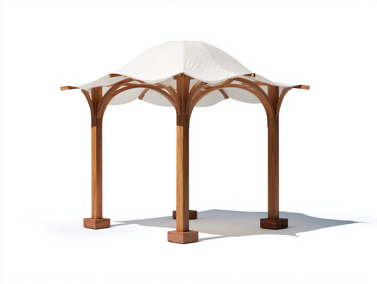Pergola da giardino-Legno-Tessuto-330x330x275 cm-Bianco-Marrone-Moderno a cupola