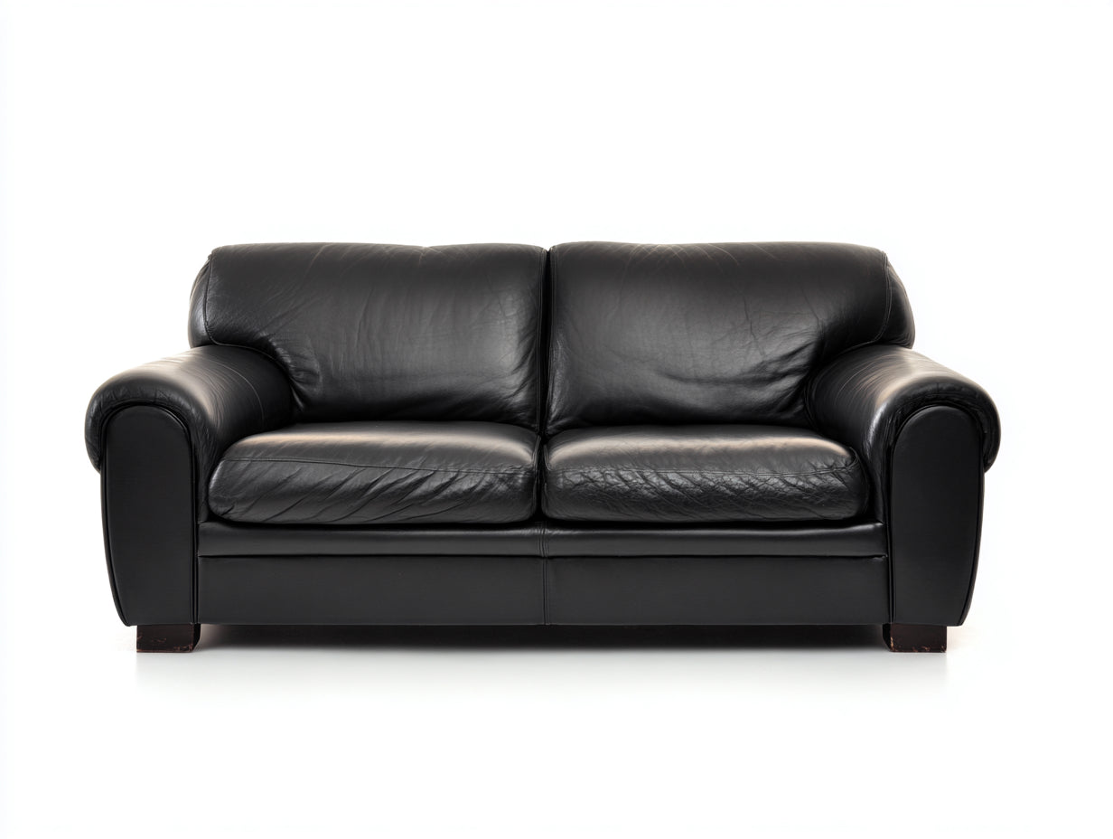 Divano a due posti - pelle-legno - 192x90x80 cm - nero - classico moderno