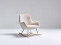 Sedia a dondolo-Tessuto bouclé-Metallo-Legno-90x78x92 cm-Beige crema-Nero-Naturale-Stile scandinavo