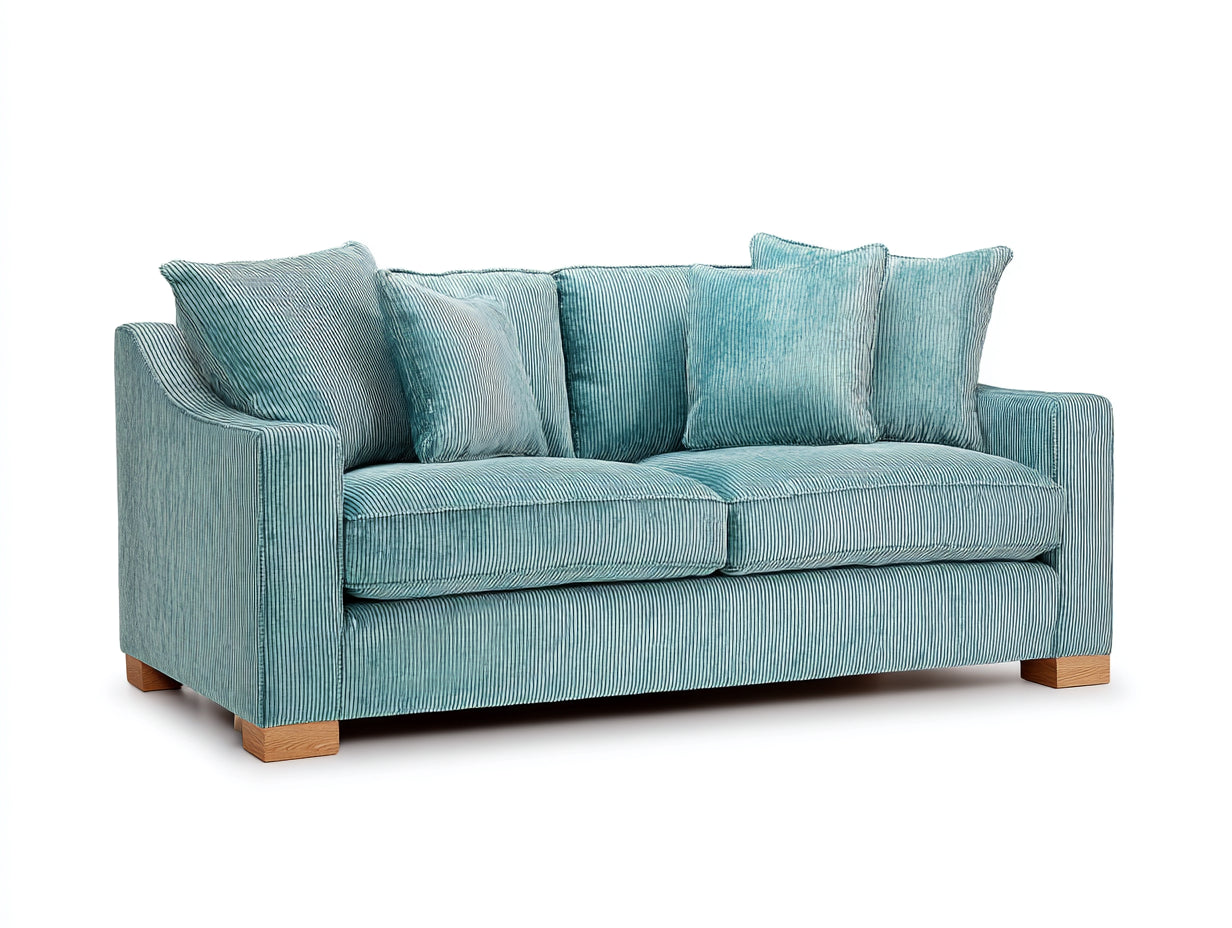 Divano a due posti - velluto a coste-legno - 206x94x86 cm - azzurro turchese - moderno confortevole