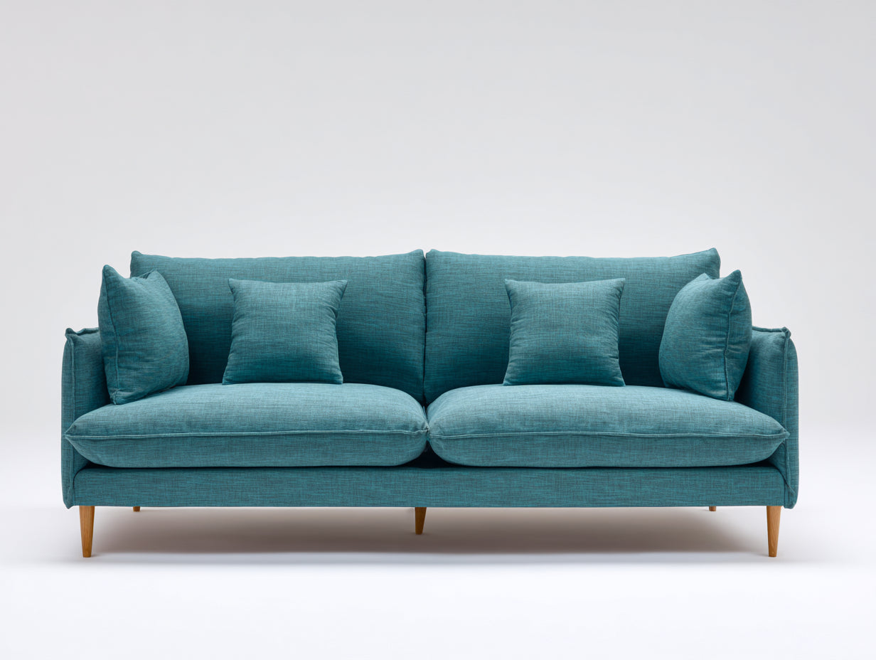 Divano a due posti - tessuto-legno - 208x91x84 cm - blu petrolio - moderno morbido