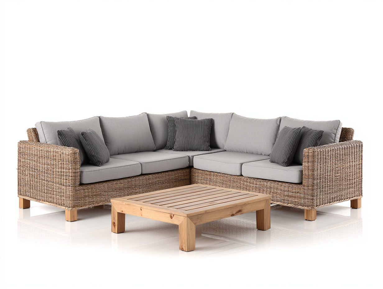Divani da esterno-Rattan PE-Tessuto-Legno-255x255x72 cm-Beige chiaro-Grigio chiaro-design moderno